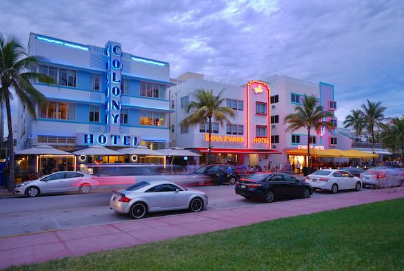 Art deco hotels along Ocean Drive Miami Beach