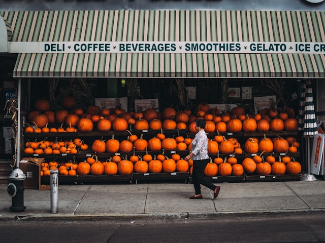 Shopping for pumpkins on Halloween